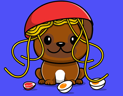 Cute Pug Dog With Noodle Beef And Egg