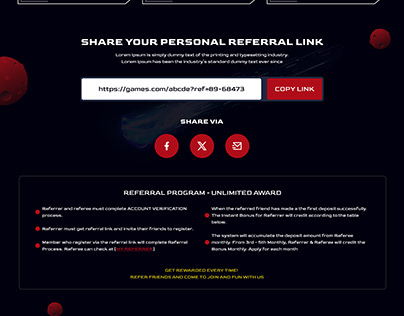 Landing page Game Referral link
