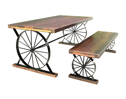 Wagon Wheel Dining Table Bench