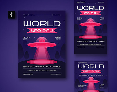 Pink Gradient World UFO Day Flyer Set