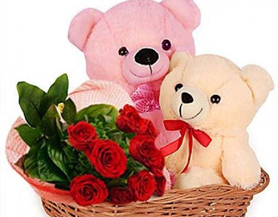 Red Roses with Teddy Love
