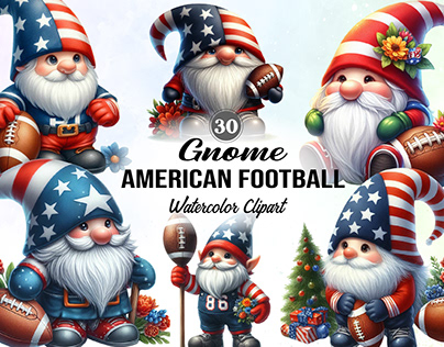 American Football Gnome Watercolor Clipart