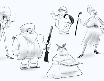 Old women and men characters sketches