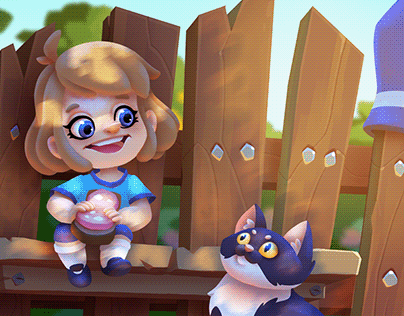 Girl and Cat Illustration