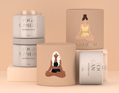 Illustrations of girls doing yoga, for yoga candles
