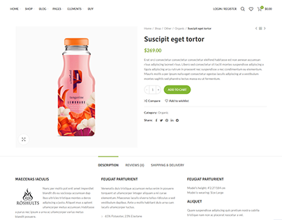 Juice Product Page Design, WordPress E-commerce Website
