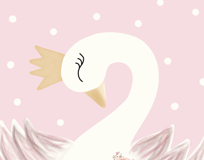 Swan, pink, queen, digital art, white, cute