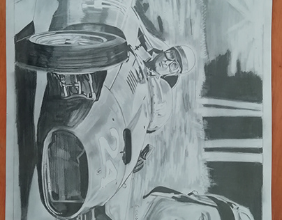 pencil drawing of 1950s f1 done to look like a 50s phot