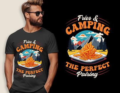 Camping With FrenchFries T-shirt Design Vector Template