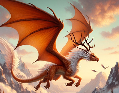 Mythical Entity - White and Orange Dragon