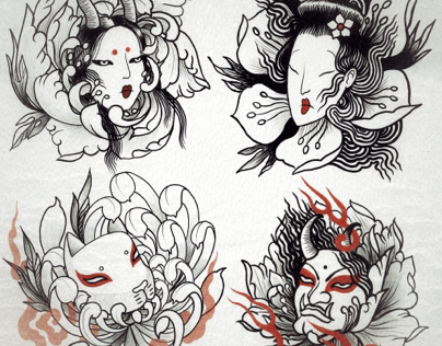 Japanese demon masks designs