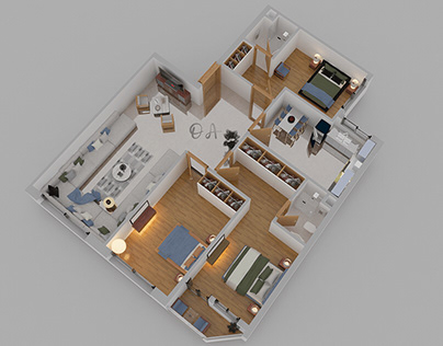 3D Floor plan design (89m²)