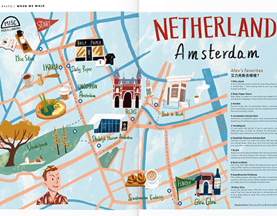 Netherland Amsterdam map illustration