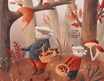 Cute badgers. Children’s book illustration