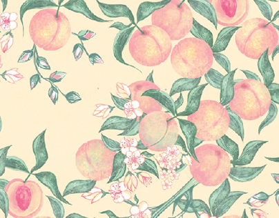 Peaches watercolor textile print