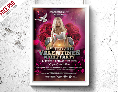 Free PSD : Valentines Day Party Flyer PSD Template