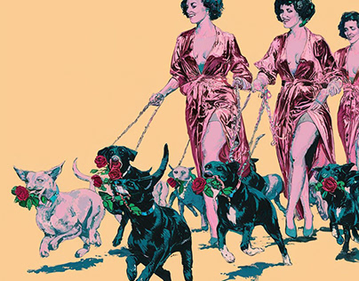 Girls and Dogs. A Captivating Pop Art Painting