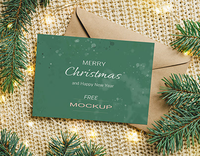 Christmas Free Mockup - New Year Greeting Card Mockup