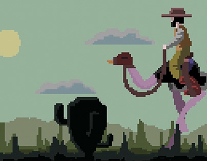 Pixel game "The ostrich cowboy"