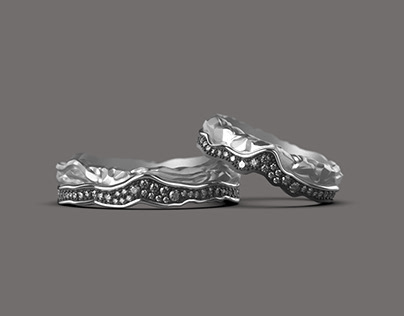 Project thumbnail - Mountain wedding rings. 3D model for Medici jewelry.
