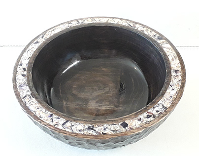 Textured Ebonised Oak Bowl with Mussel Inlay