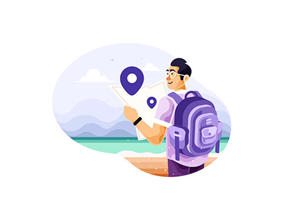 Man Backpacker Traveler Alone With a Maps Vector