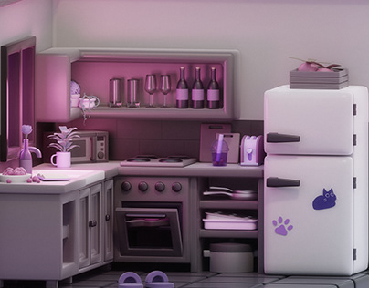Black and purple isometric kitchen