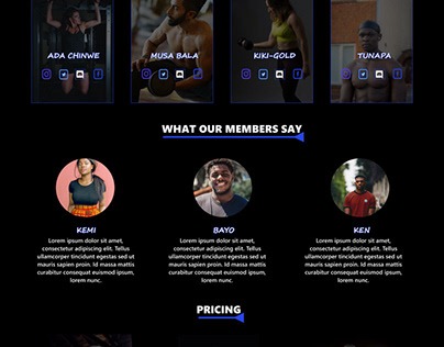 Landing page for a gym