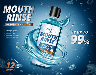 Mouth rinse ads, refreshing mouthwash product