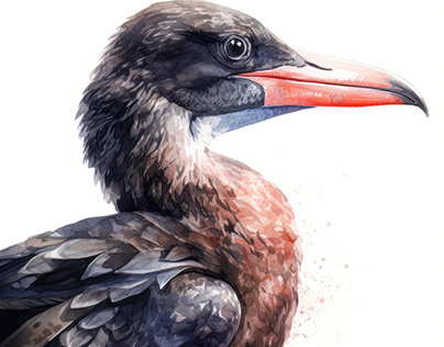 Frigatebird Bird Portrait Watercolor Painting