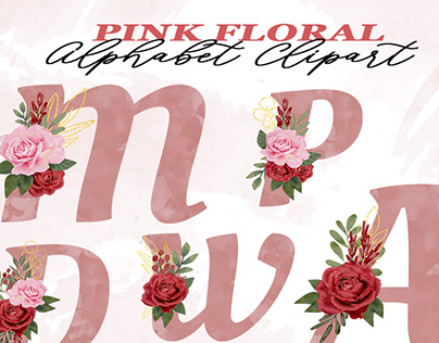 watercolor pink alphabet clipart collection