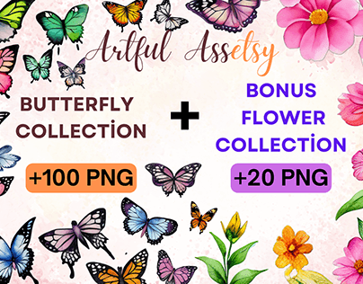 Butterfly + Flowers Clipart