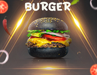 concept: social media post black burger for wolt.com