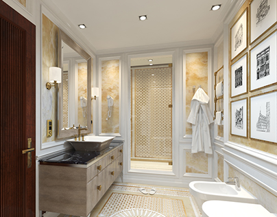 Bathroom with golden mosaic