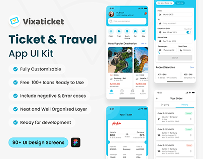 VIXA Ticket - Ticket & Travel Mobile App UI Kit