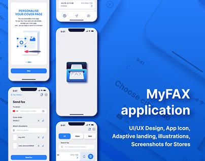 MyFAX: Mobile app design, app icon, adaptive landing