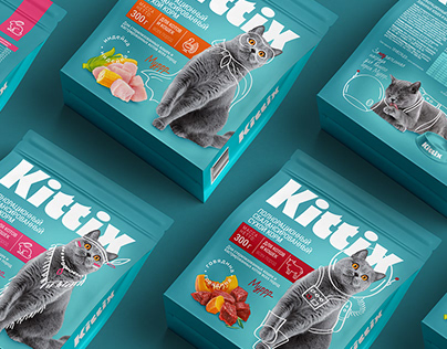 Packaging design for cat food TM "Kittix"
