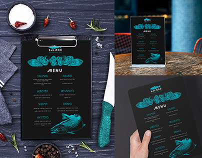 MENU FOR SEAFOOD CAFE BAR IN RETRO ENGRAVING STYLE