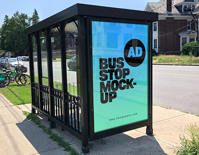 Free Bus Stop Advertising Signage Poster Mockup PSD