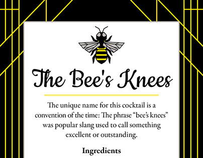 The Bee's Knees Cocktail Recipe Card