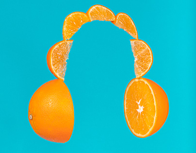 Orange headphones - food photography