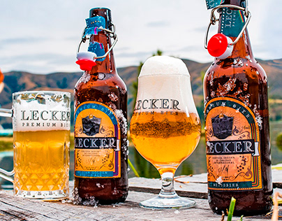 Diseño de marca y de etiquetas, cerveza Peruana Lecker