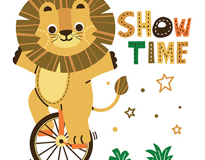 Cute lion reading a unicycle