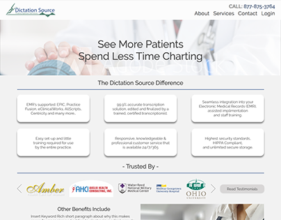 SEO rich landing page for Medical Dictation Software