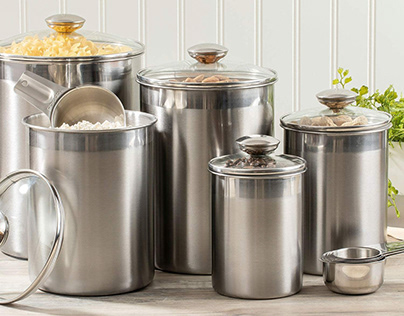Stainless Steel Kitchen Canisters with Glass Lids
