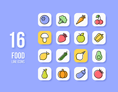 Healthy food icons. Tasty fruit and vegetable icons.