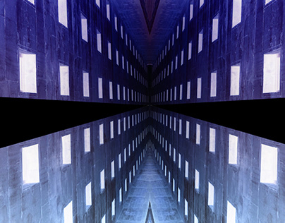 Photomontage symétrique archi perspective tunnel bleu