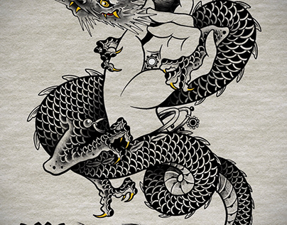 Dragon, oriental, tattoo, hand