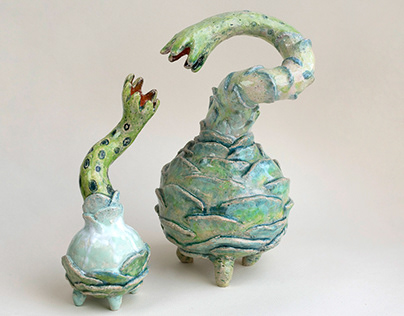Mom and Baby. "Wandering Buds" series. Ceramics
