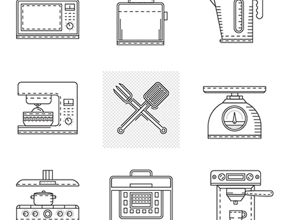 Free line icons kitchen appliances (video process)